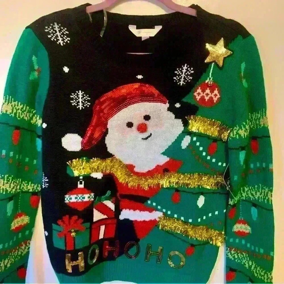 Santa Christmas Tree Sweater Size Medium New With Tags - Picture 2 of 5